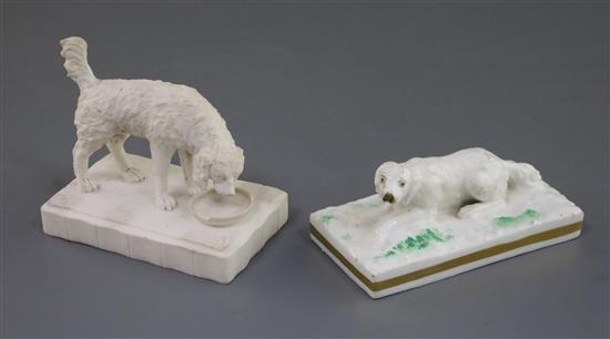 Two Rockingham porcelain figures of a setters, c.1830,